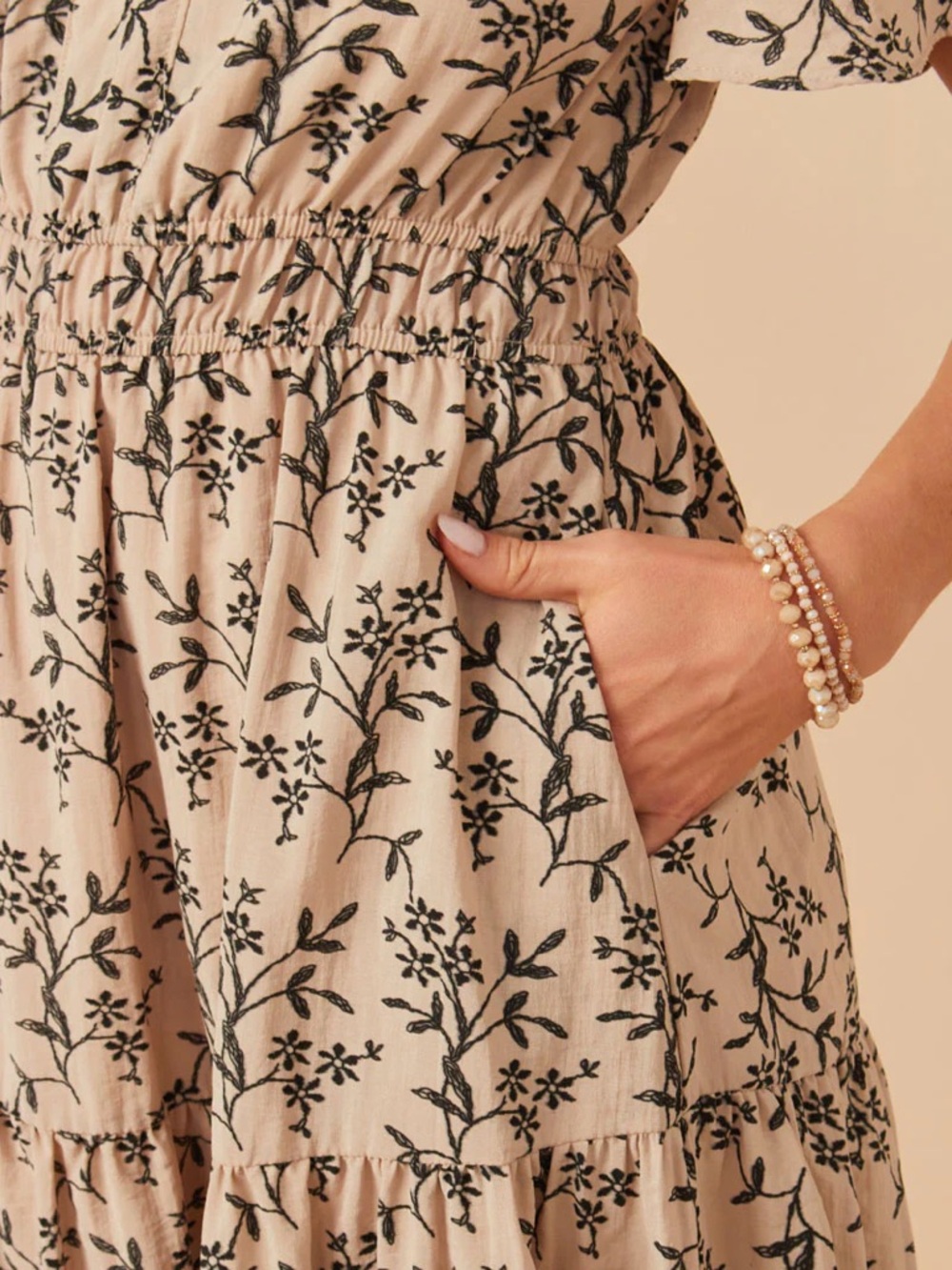 Hayden Botanical Print Cinch Waist Tiered Dress | Medium - Picture 3 of 9
